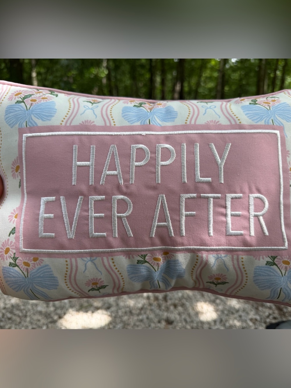 Francesca's Pink Floral Embroidered Accent Pillow